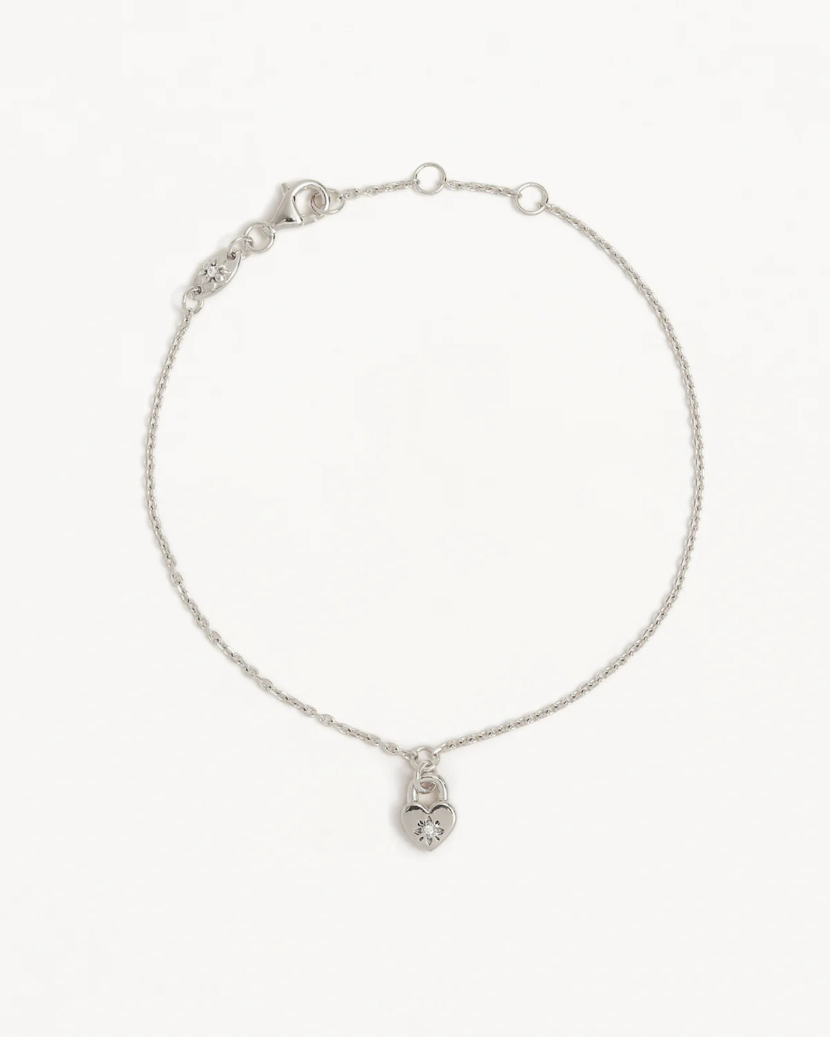 By Charlotte - Crystal Lotus Heart Padlock Bracelet - Silver