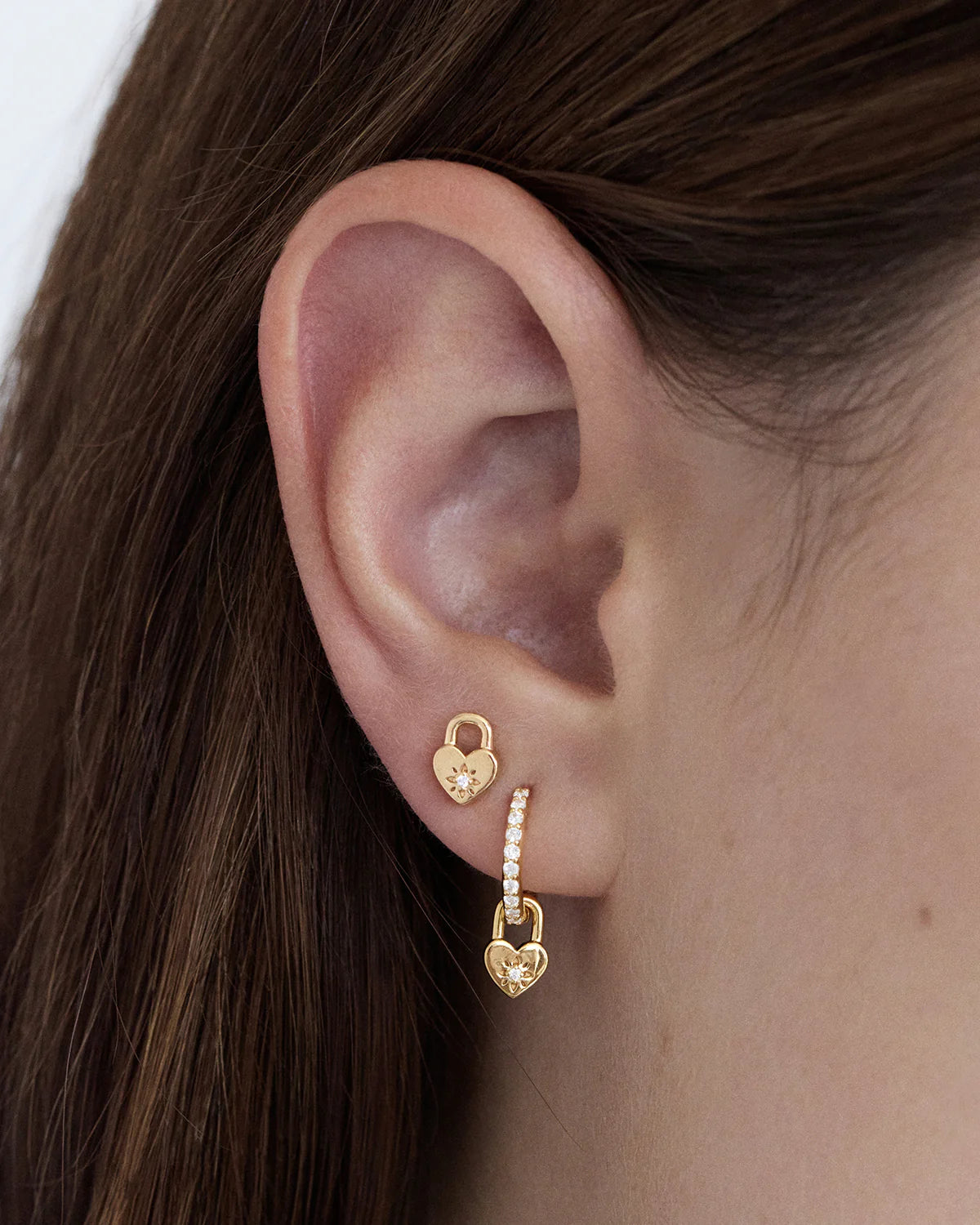 By Charlotte - Crystal Lotus Heart Padlock Earrings - Gold