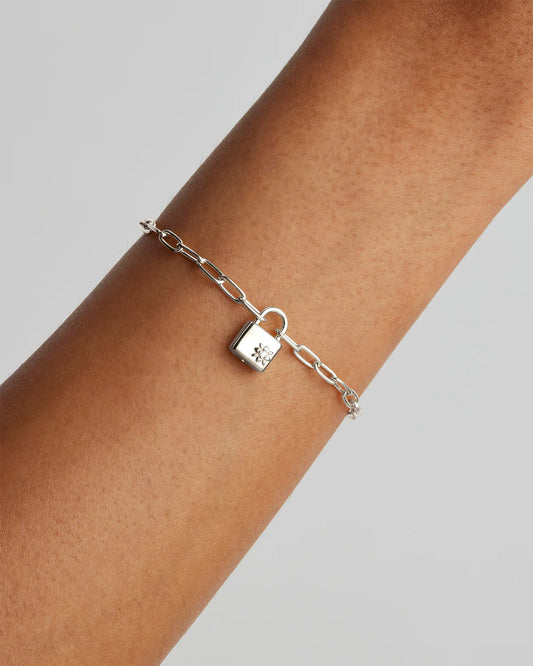 By Charlotte - Promise of Us Lotus Padlock Bracelet - Silver