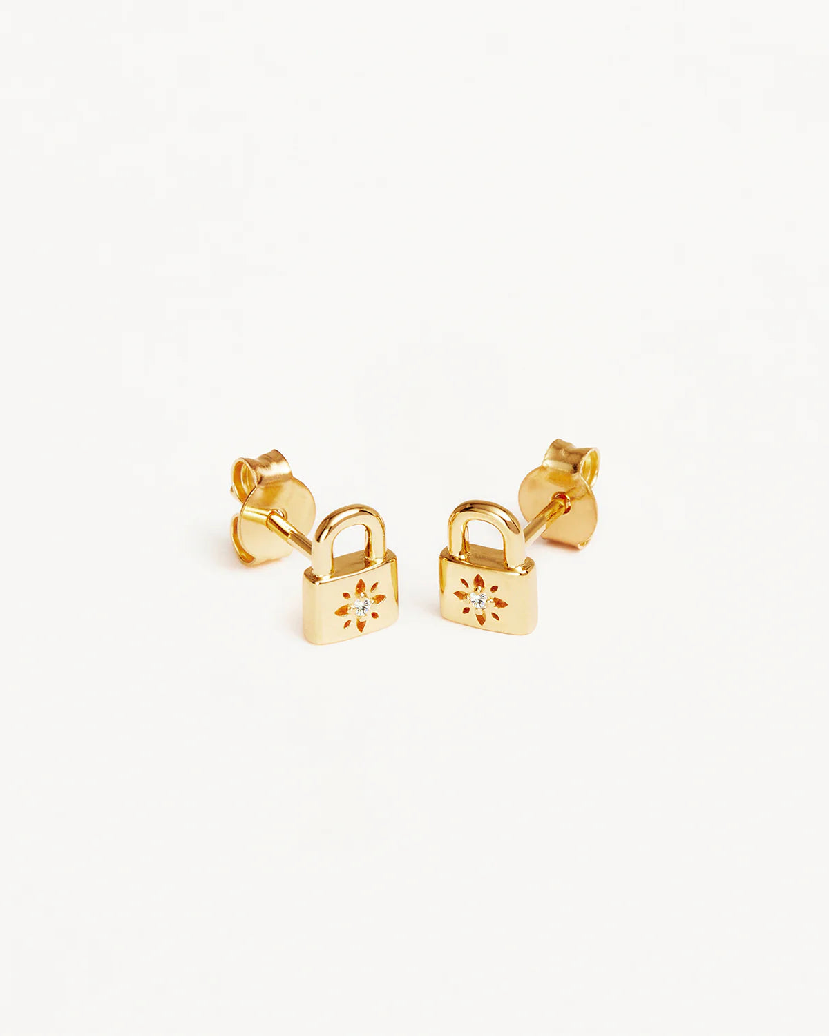By Charlotte - Crystal Lotus Padlock Earrings - Gold