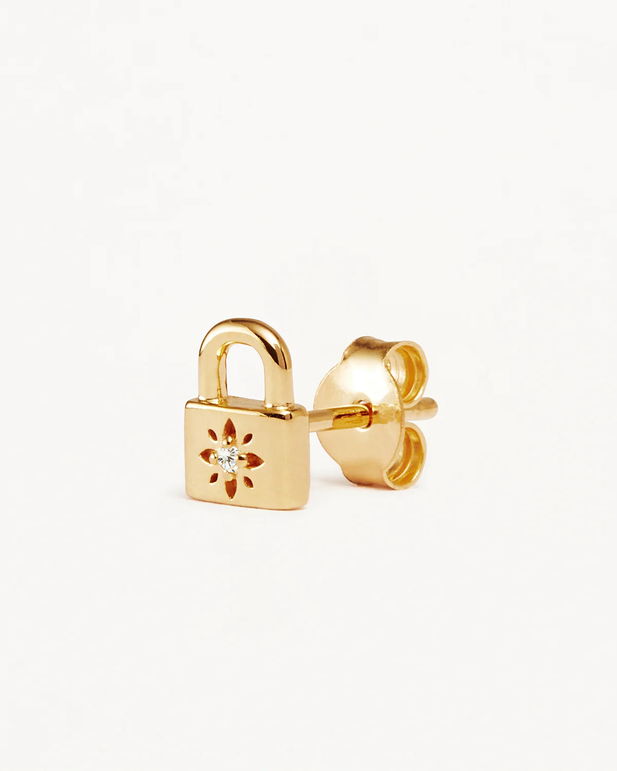 By Charlotte - Crystal Lotus Padlock Earrings - Gold