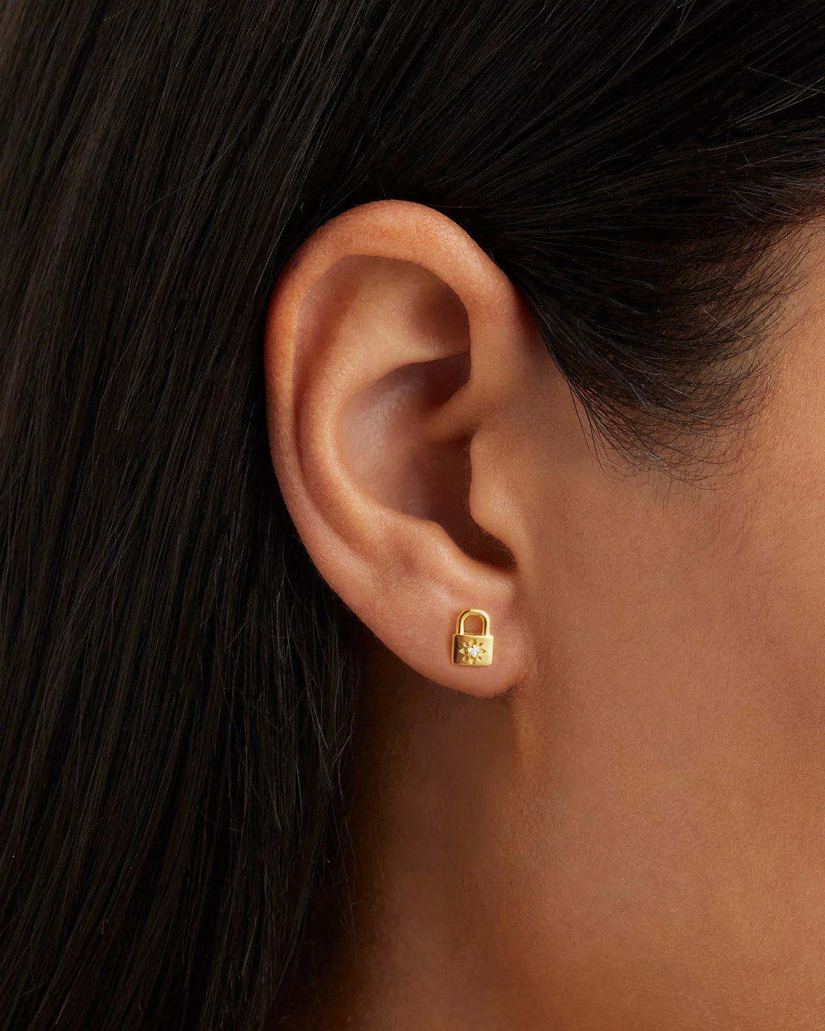 By Charlotte - Crystal Lotus Padlock Earrings - Gold