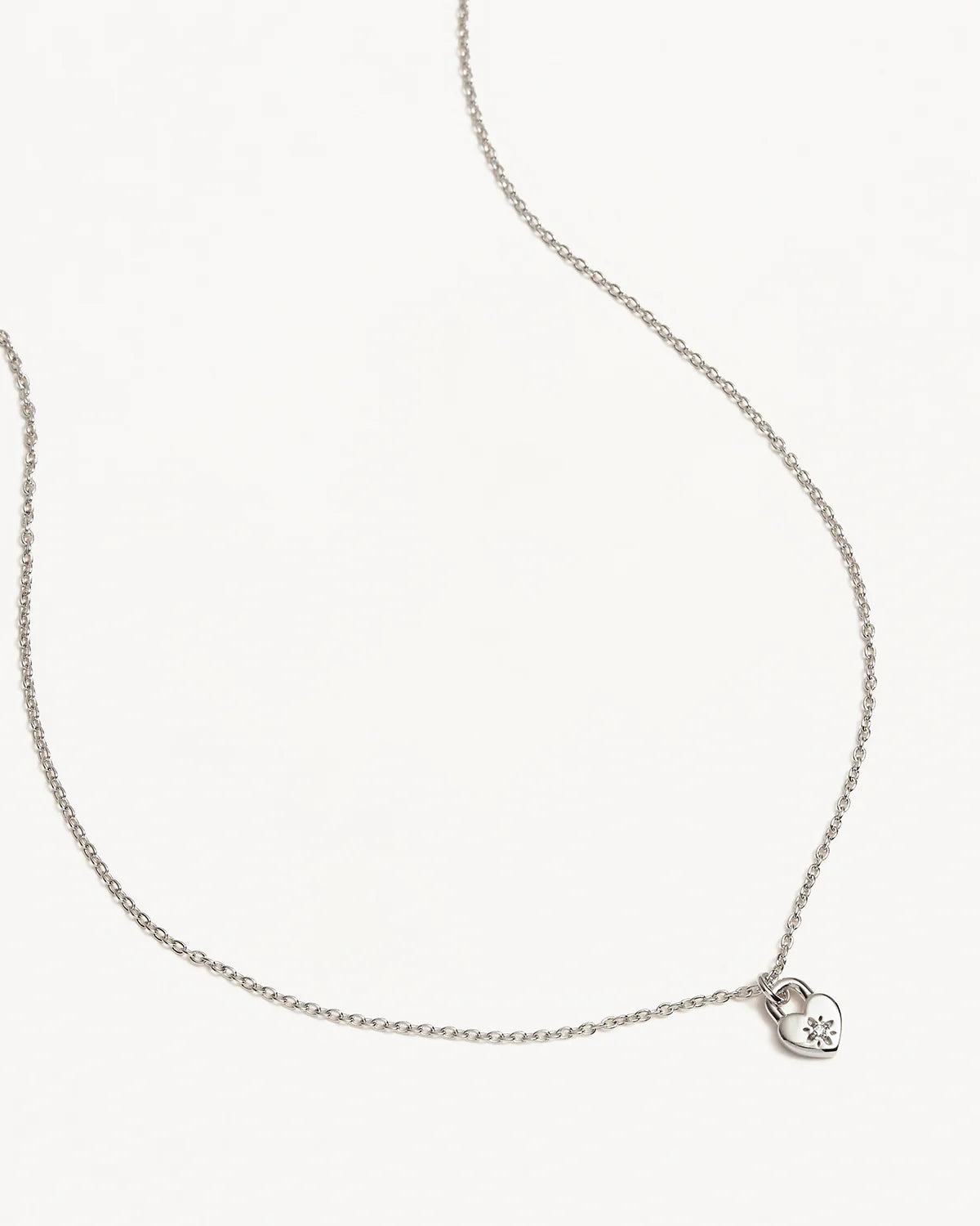 By Charlotte - Crystal Lotus Heart Padlock Necklace - Silver