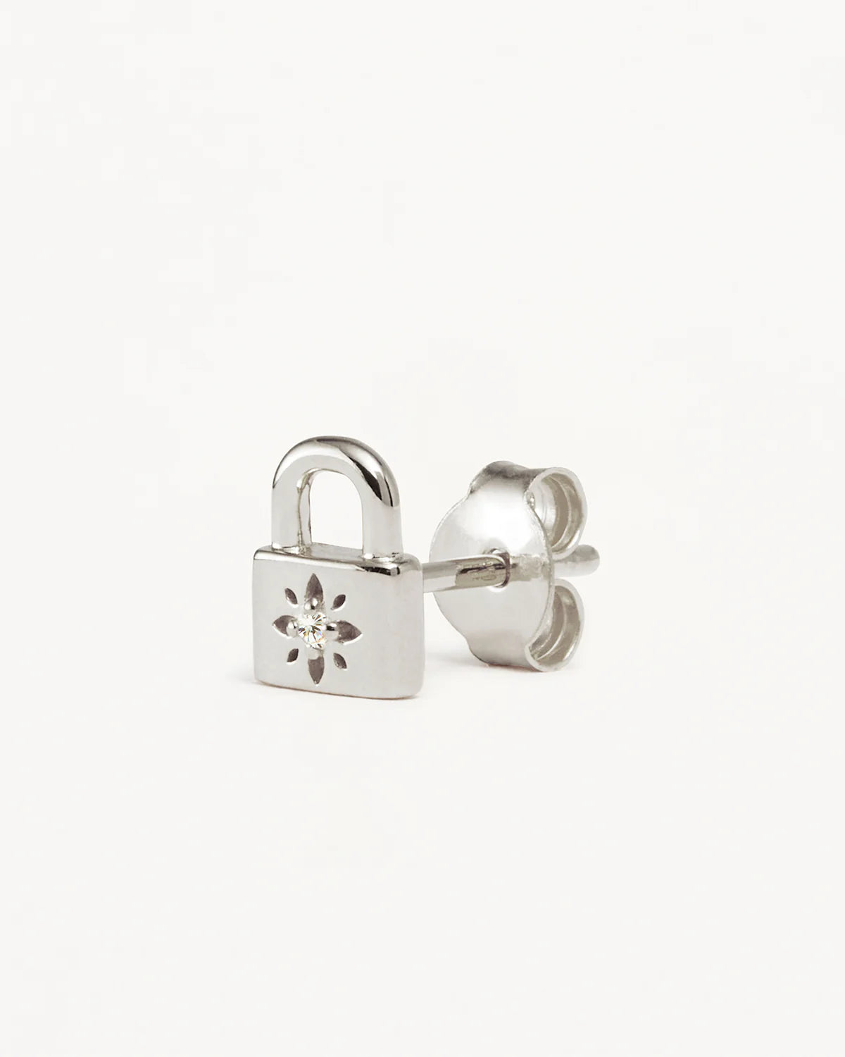 By Charlotte - Crystal Lotus Padlock Earrings - Silver