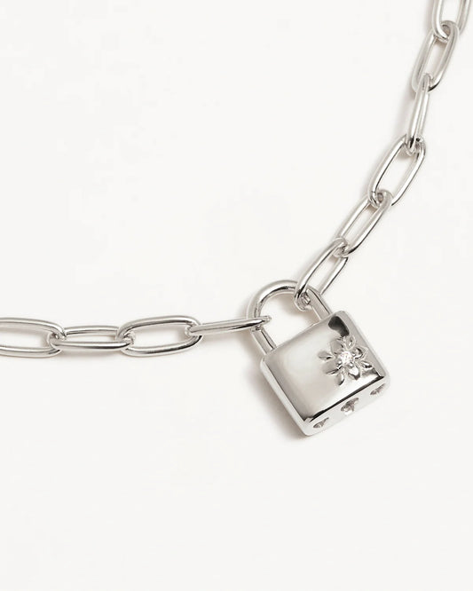 By Charlotte - Promise of Us Lotus Padlock Bracelet - Silver
