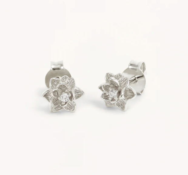 By Charlotte - Bloom Within Lotus Stud Earrings - Silver