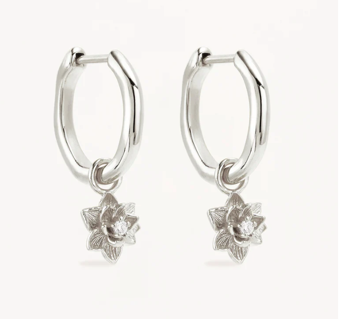 By Charlotte - Bloom Within Lotus Hoops - Silver