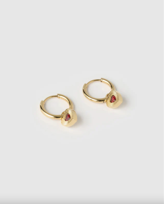 Arms of Eve- Ruby Heart Earrings - Red