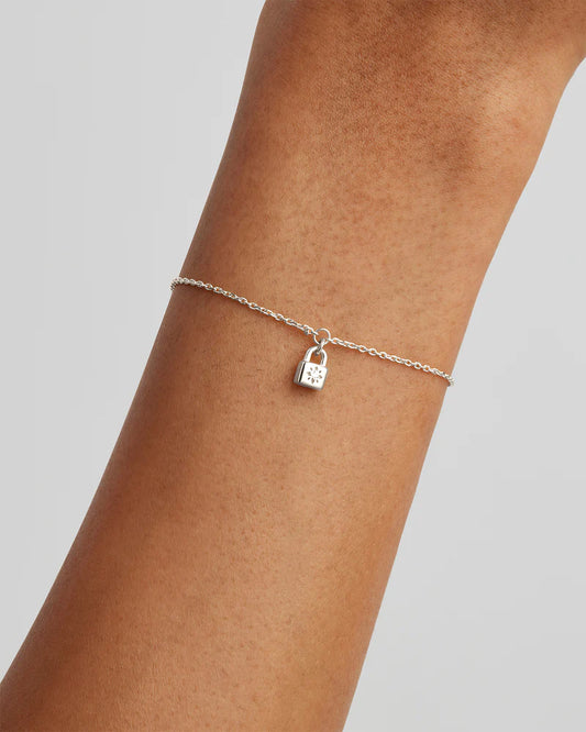 By Charlotte - Crystal Lotus Padlock Bracelet - Silver