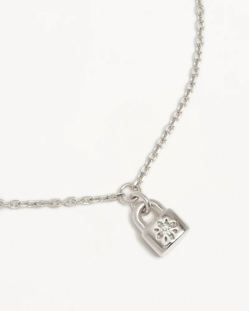 By Charlotte - Crystal Lotus Padlock Bracelet - Silver