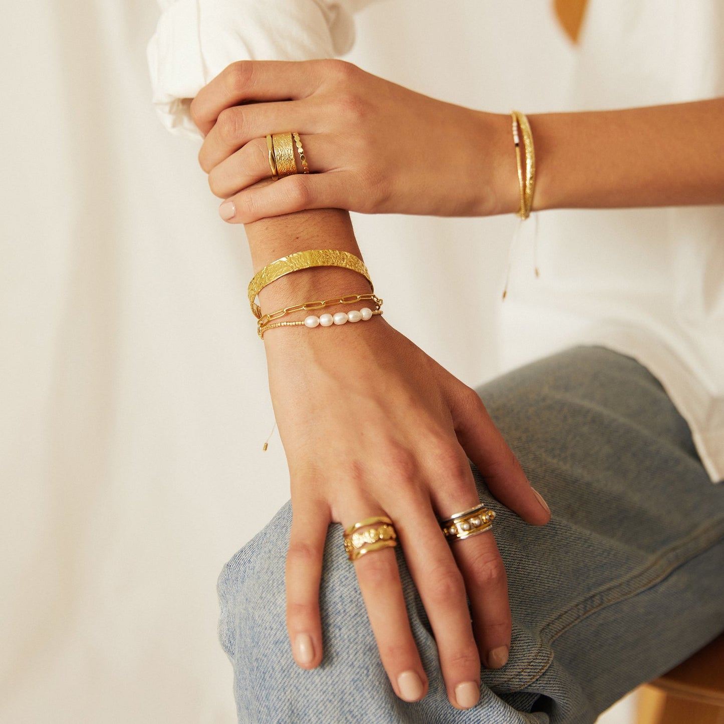 Arms Of Eve - Seline Gold and Pearl Bracelet - Gold