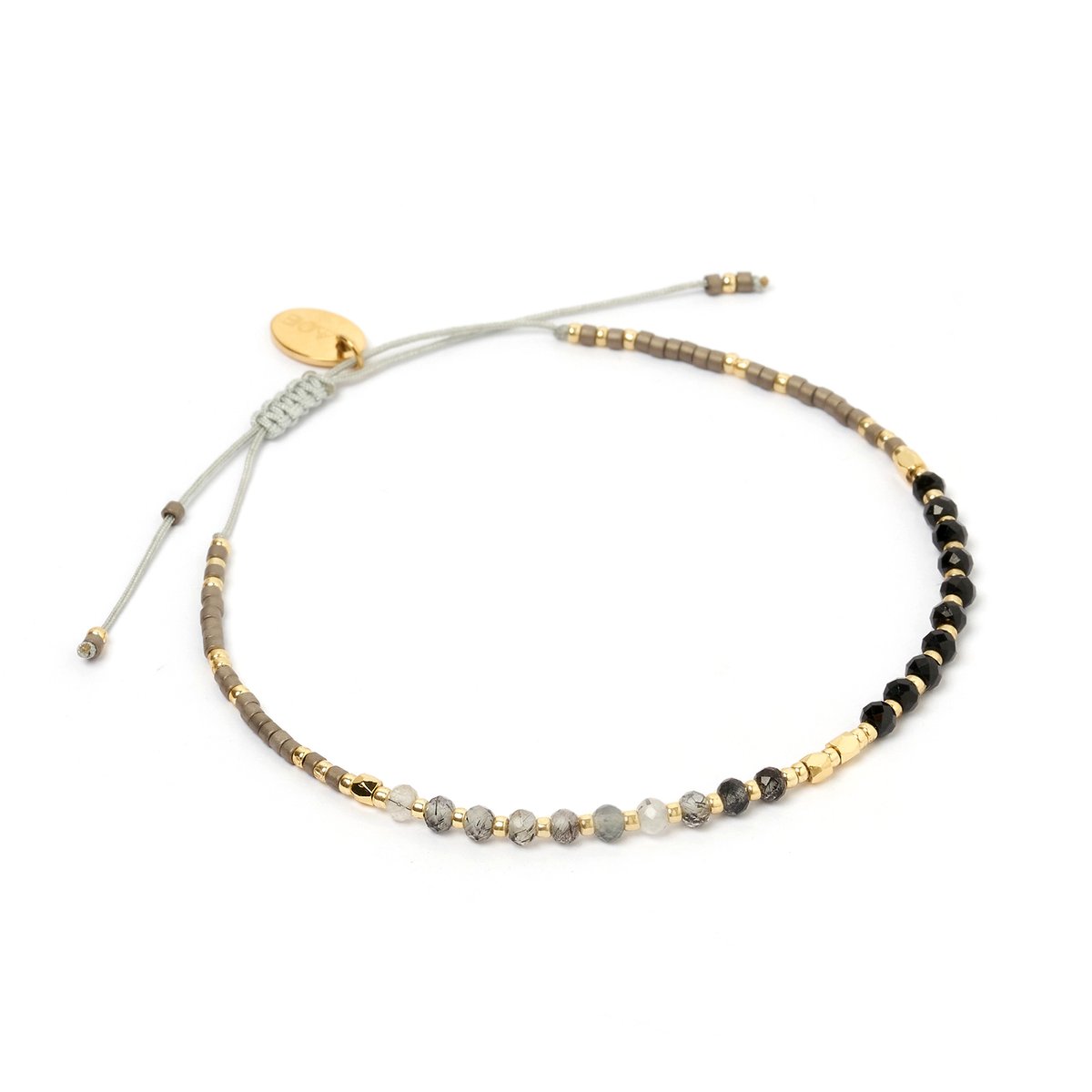 Arms Of Eve - Pia Crystal Beaded Bracelet - Black Onyx & Rutilated Quartz
