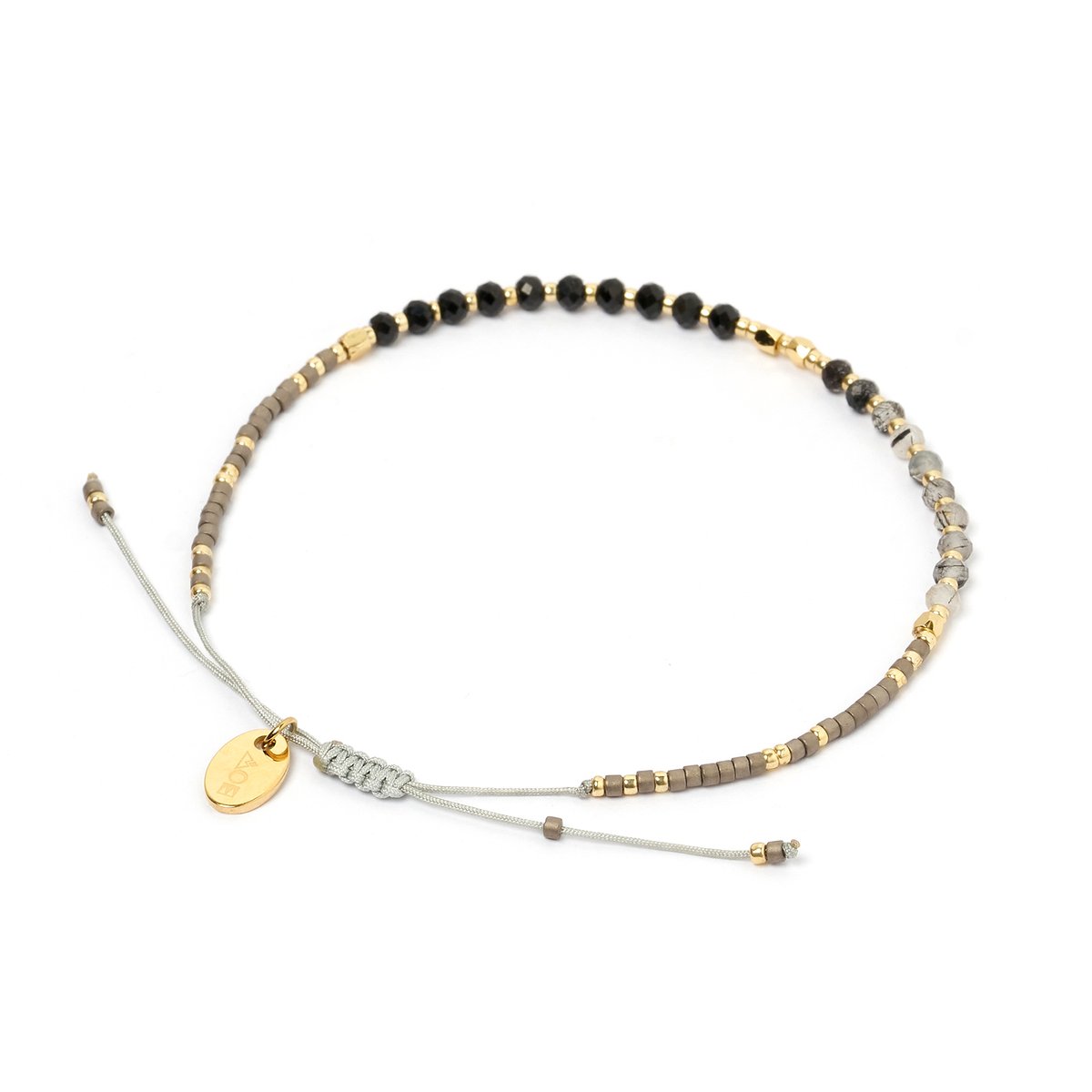 Arms Of Eve - Pia Crystal Beaded Bracelet - Black Onyx & Rutilated Quartz