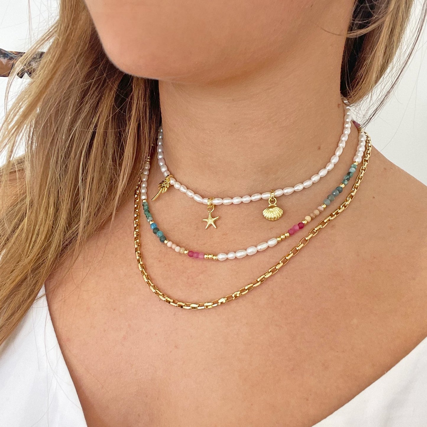 Arms Of Eve - Moana Gemstone & Pearl Necklace - Gold