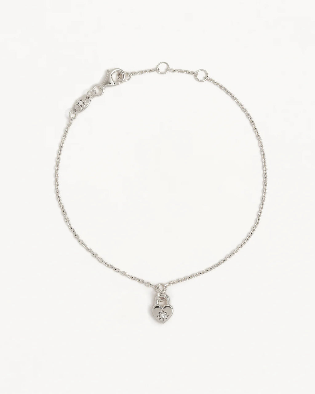 By Charlotte - Crystal Lotus Heart Padlock Bracelet - Silver