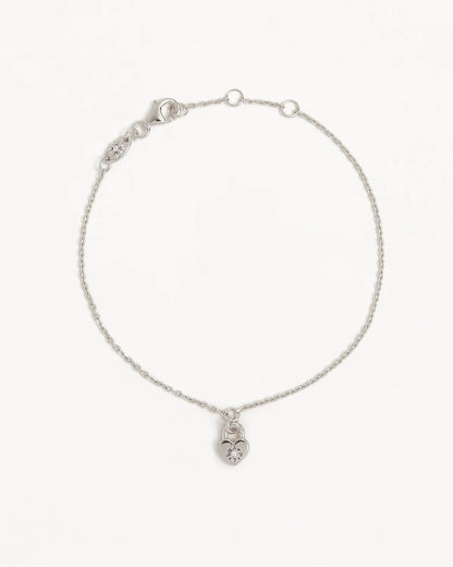 By Charlotte - Crystal Lotus Heart Padlock Bracelet - Silver