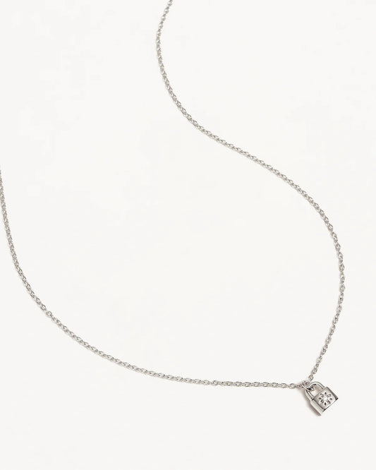 By Charlotte - Crystal Lotus Padlock Necklace - Silver