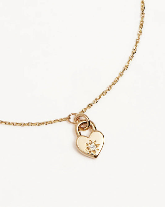 By Charlotte - Crystal Lotus Heart Padlock Bracelet - Gold