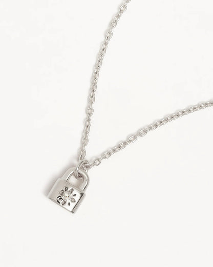 By Charlotte - Crystal Lotus Padlock Necklace - Silver