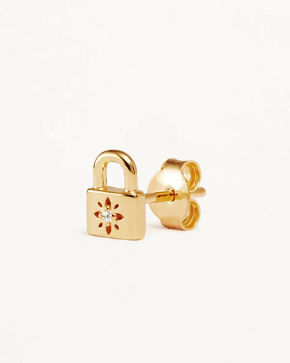 By Charlotte - Crystal Lotus Padlock Earrings - Gold