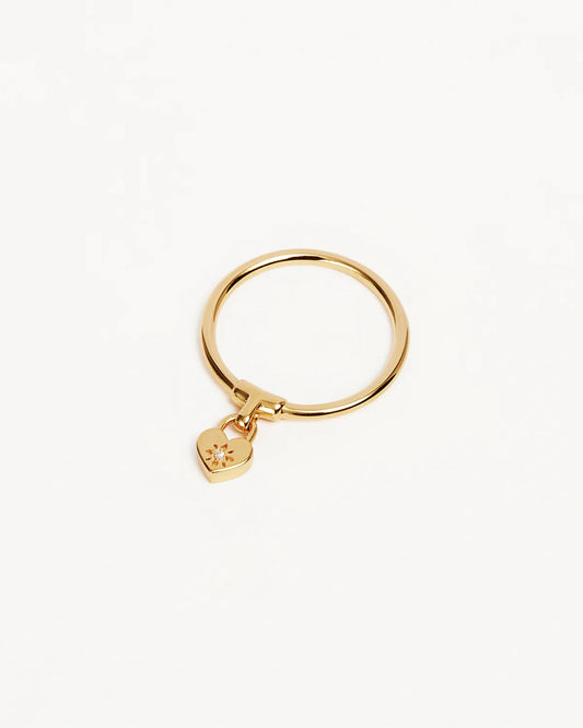 By Charlotte - Crystal Lotus Heart Padlock Ring - Gold
