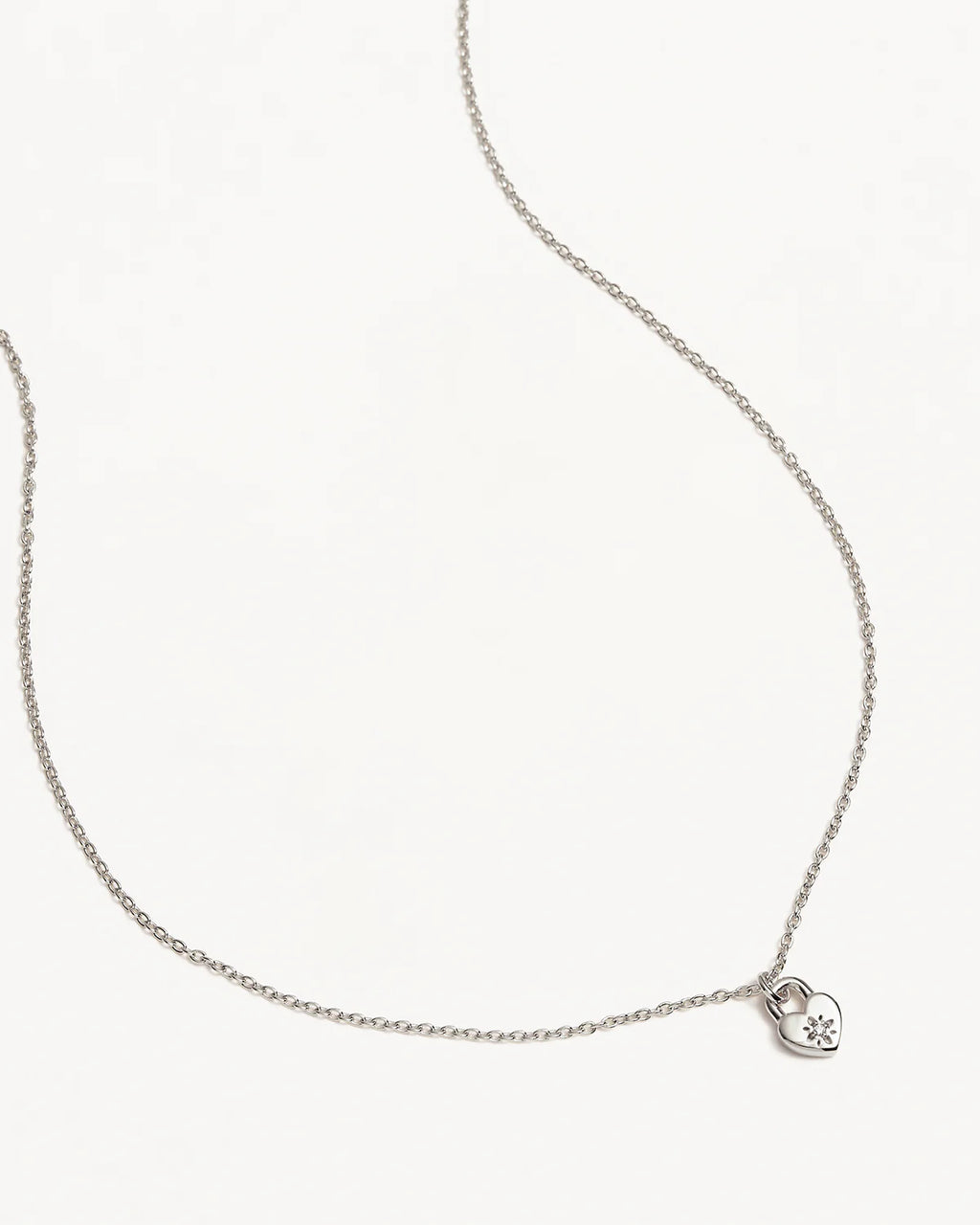 By Charlotte - Crystal Lotus Heart Padlock Necklace - Silver