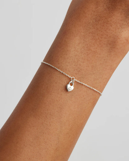 By Charlotte - Crystal Lotus Heart Padlock Bracelet - Silver
