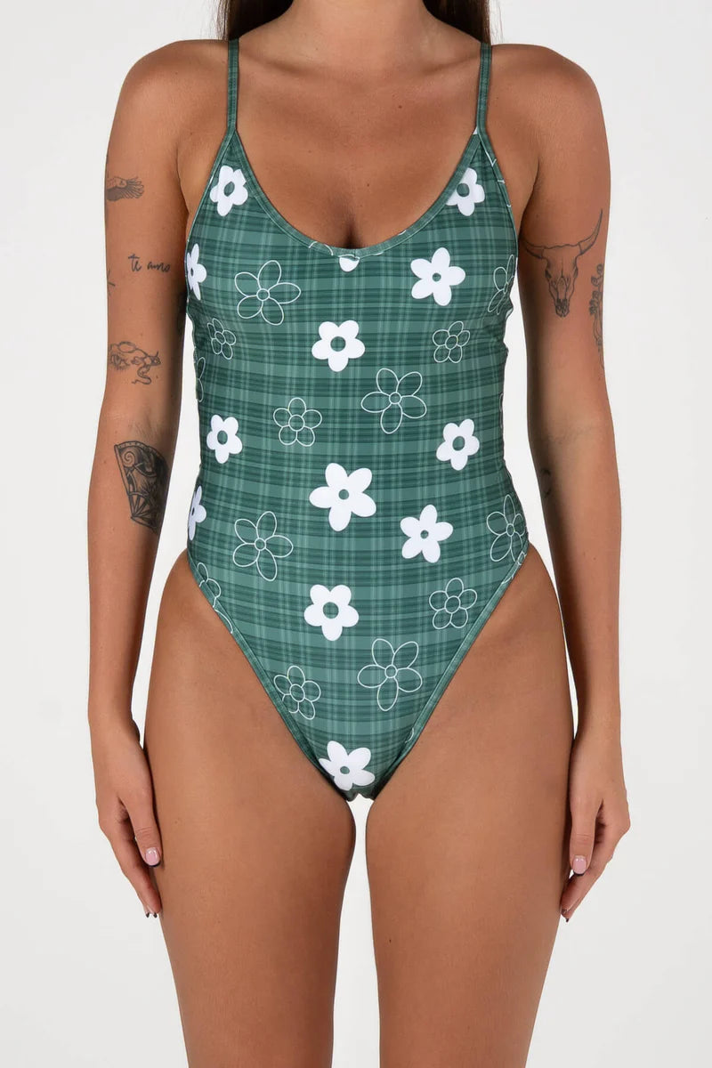 Inner Relm - Poolside One Piece - Gingham Green