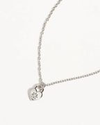 By Charlotte - Crystal Lotus Heart Padlock Necklace - Silver