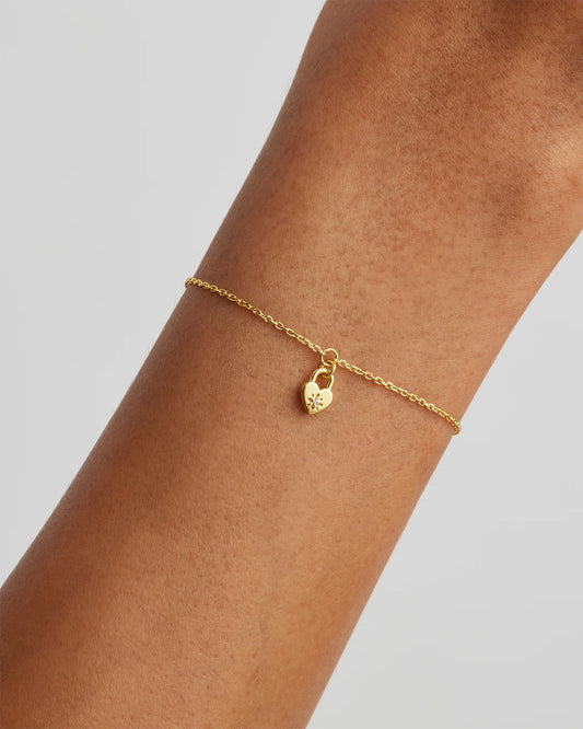 By Charlotte - Crystal Lotus Heart Padlock Bracelet - Gold