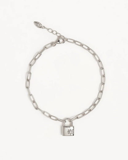 By Charlotte - Promise of Us Lotus Padlock Bracelet - Silver