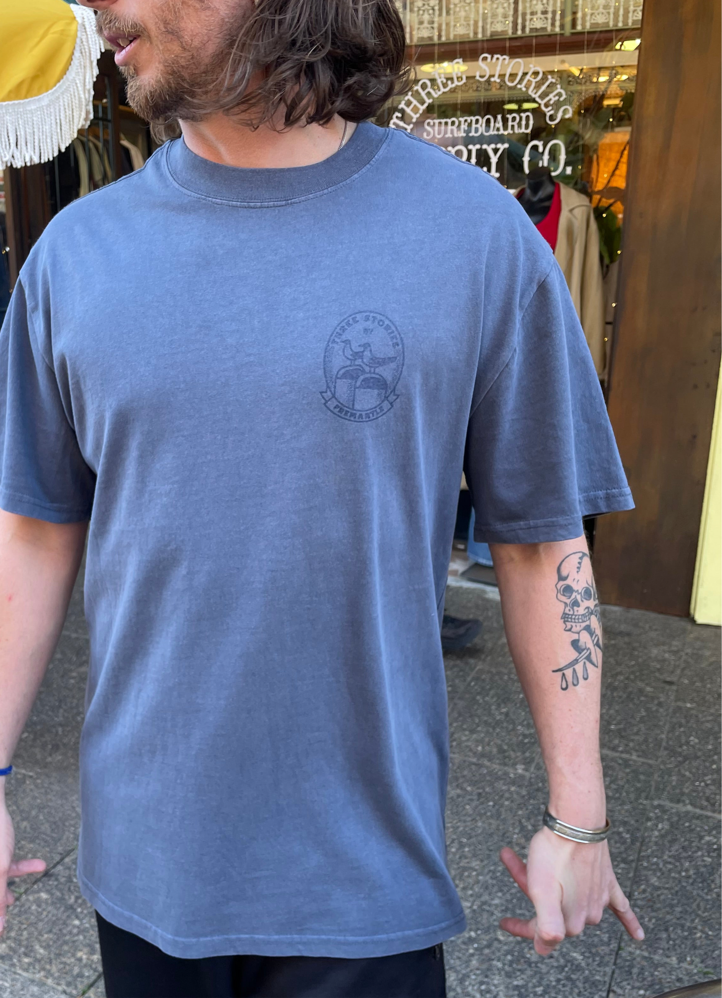 Three Stories - Coastal Heavy Tee - Faded Indigo / Sky Blue