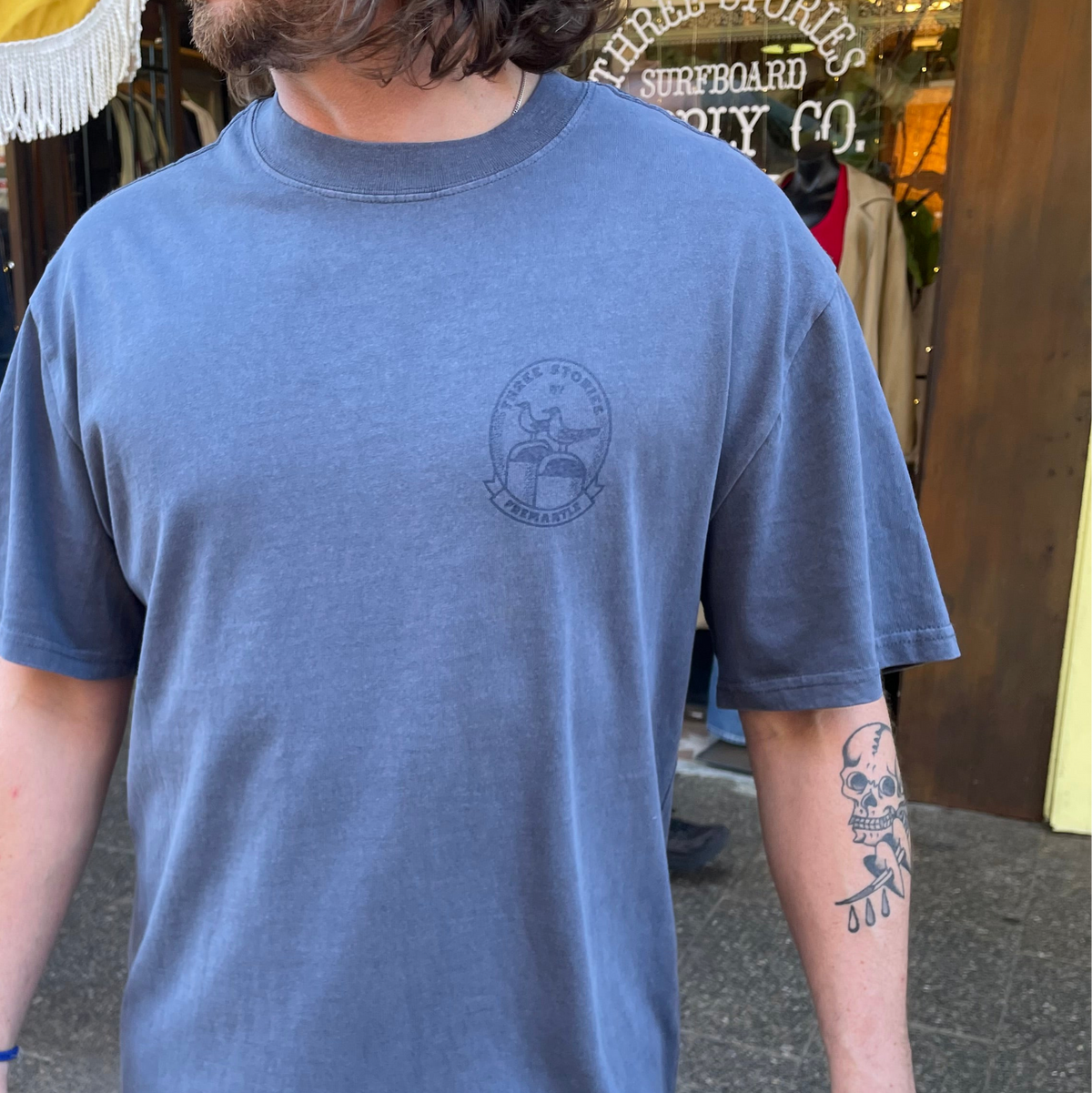 Three Stories - Coastal Heavy Tee - Faded Indigo / Powder Blue