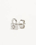 By Charlotte - Crystal Lotus Padlock Earrings - Silver