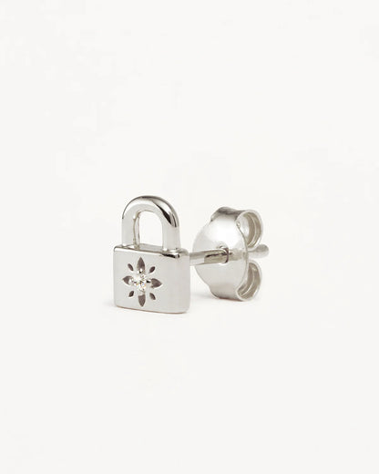 By Charlotte - Crystal Lotus Padlock Earrings - Silver
