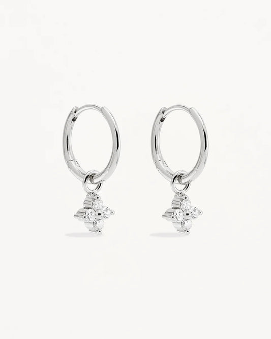 By Charlotte - Crystal Bloom Hoops - Silver