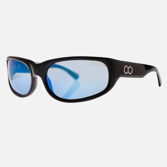 Childe - CYLINDER Gloss Black | Grey Polarised Blue Chrome Mirror Lense