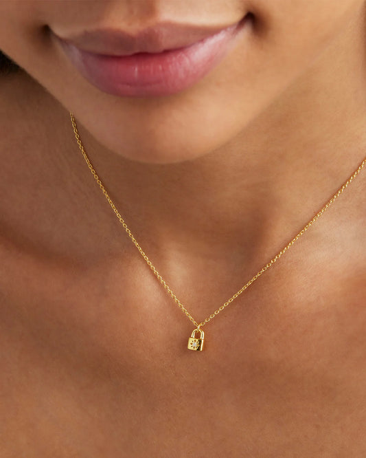 By Charlotte - Crystal Lotus Padlock Necklace - Gold