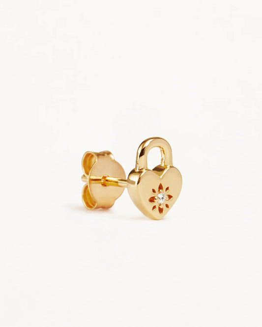 By Charlotte - Crystal Lotus Heart Padlock Earrings - Gold