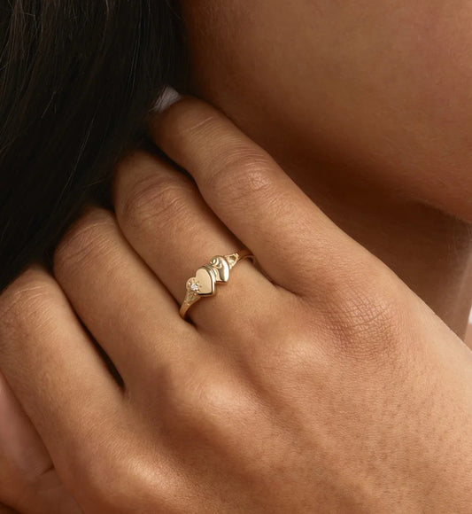 By Charlotte - Forever Intertwined Heart Signet Ring - Gold