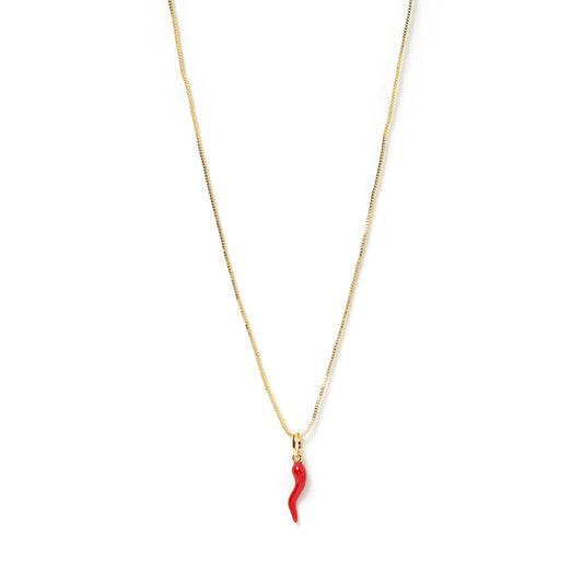 Arms Of Eve - Cornicello Red Charm Necklace - Gold