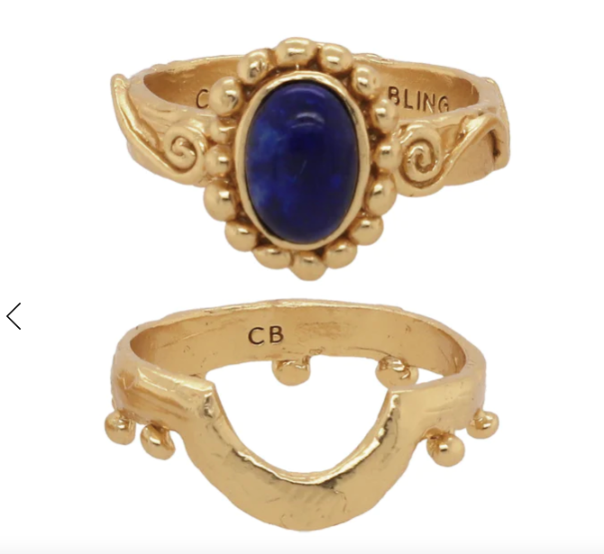 Cleopatra's Bling - Lazaward Ring Stack - Lapis Lazuli/Gold