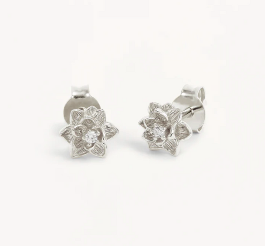 By Charlotte - Bloom Within Lotus Stud Earrings - Silver