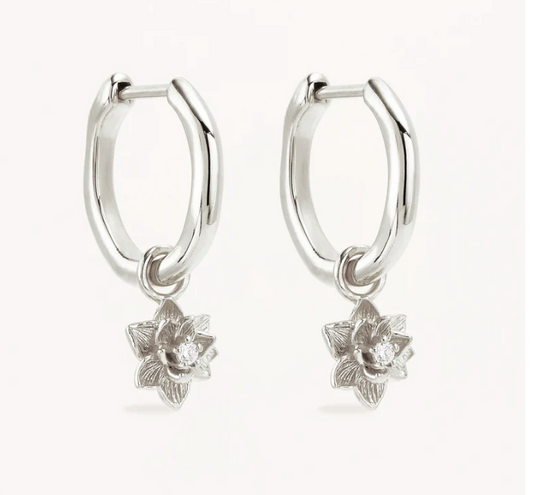 By Charlotte - Bloom Within Lotus Hoops - Silver