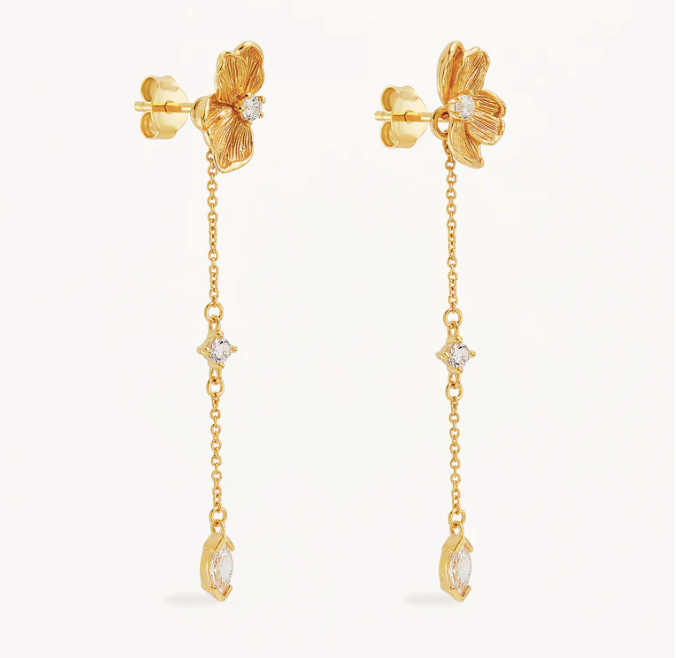 By Charlotte - Serene Lotus Chain Earrings - Gold