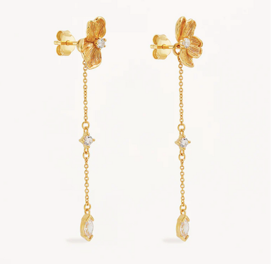 By Charlotte - Serene Lotus Chain Earrings - Gold