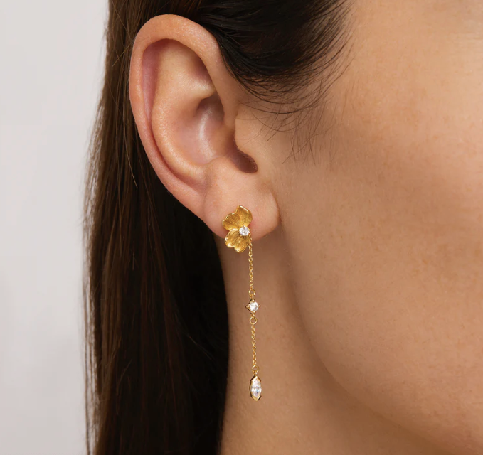 By Charlotte - Serene Lotus Chain Earrings - Gold
