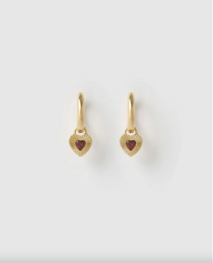 Arms of Eve- Ruby Heart Earrings - Red