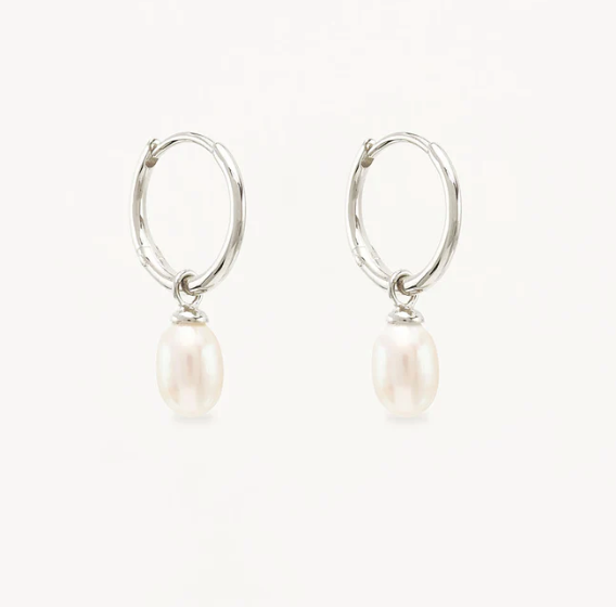 By Charlotte - Live In Peace Pearl Hoops  - Silver