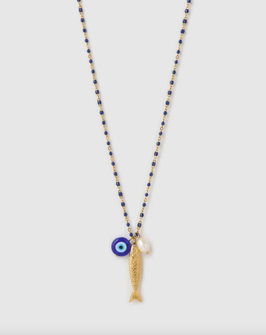 Arms Of Eve - Lucky Fish Charm Necklace - Blueberry